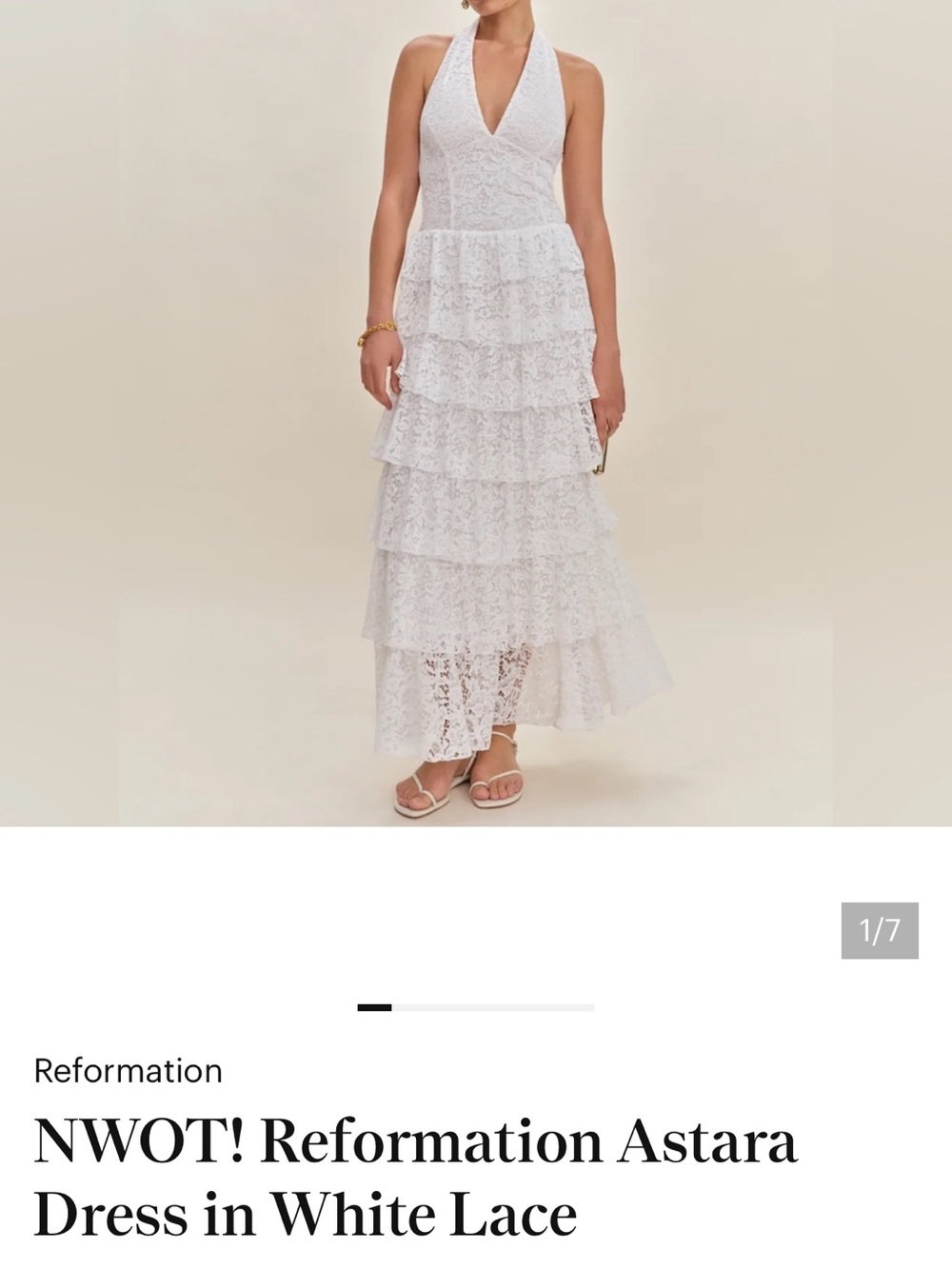 Reformation White Lace Halter Tiered Maxi